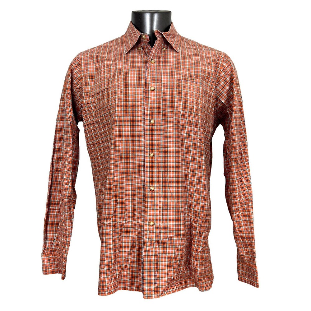 Ralph Lauren Men's Button Up Shirt Long Sleeve 100% Cotton Orange Plaid Large L